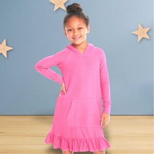 NWT CHASER cozy knit long sleeve hooded ruffle hem dress light pink size 6